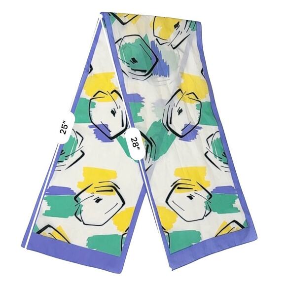 Vintage White‎ Purple Wrap Scarf Rectangle Geometric Colorful 53" X 10" - Picture 4 of 7